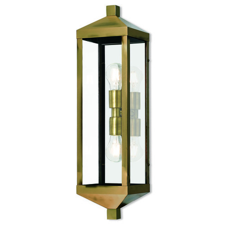 LIVEX LIGHTING Nyack 2 Light Antique Brass Outdoor Wall Lantern 20583-01